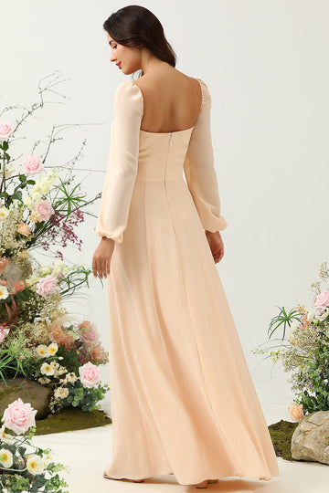 A Línea Cuello Cuadrado Vestido de Dama de Honor